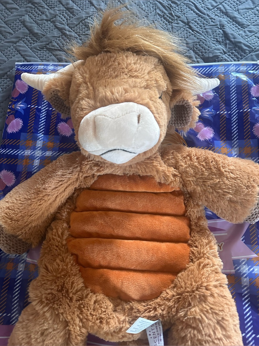 HAMISH Scentsy Brown Plush Highland Cow with Orange Belly-  with one scentsy pak